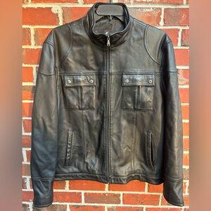 J. Ferrar Genuine Lambskin Black Leather Modern Fit Insulated Full Zip Jacket